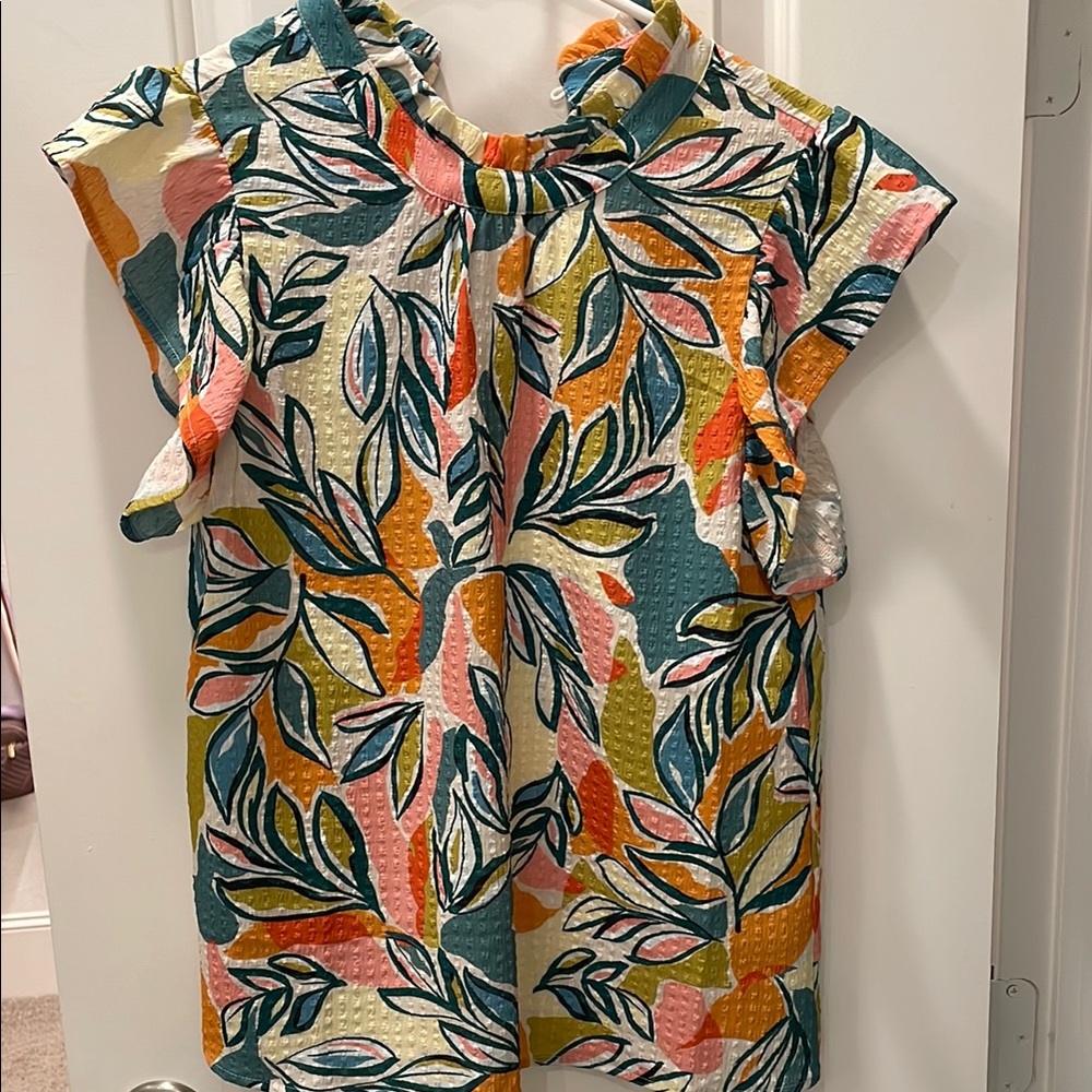 THML NWOT Floral Multicolor Ruffle Sleeve Top - Picture 2 of 5